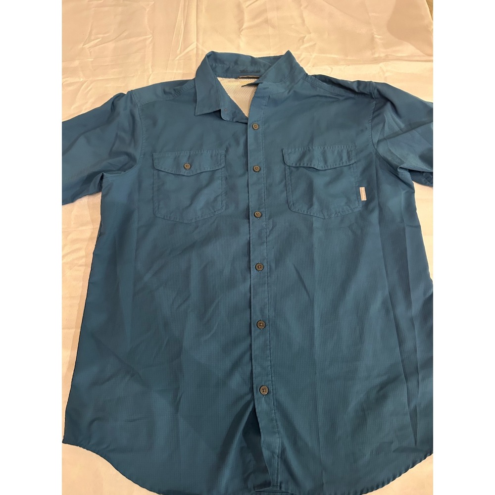 Columbia Omni-Wick Shirt Mens Large Blue Outdoor Short Sleeve Ripstop Hiking